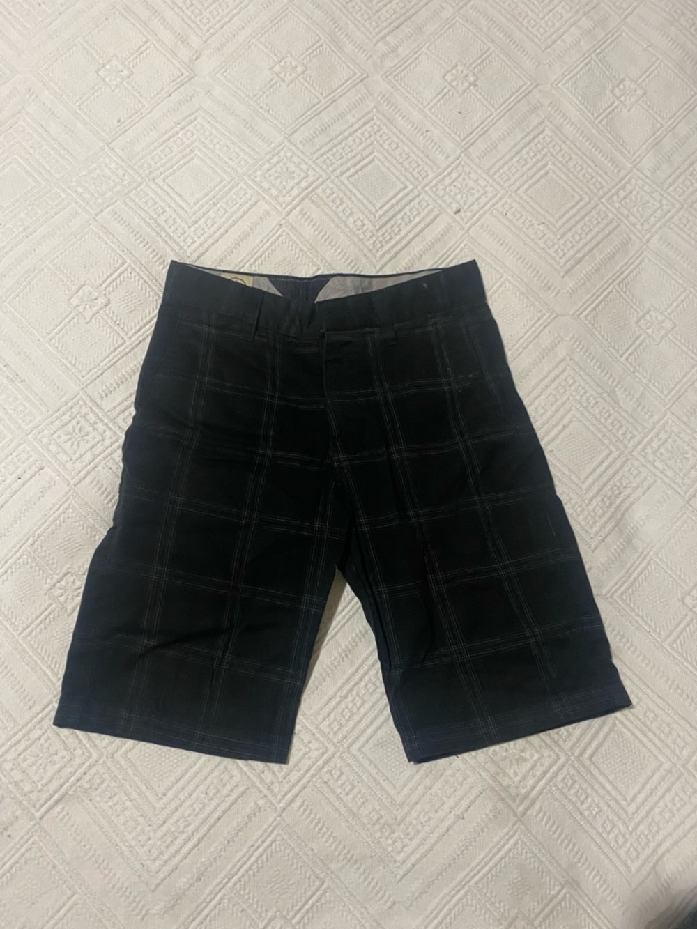 Volcom Black Plaid Flat Front Shorts